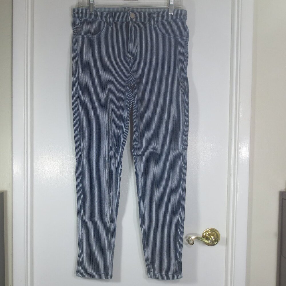 NO Tags Unique Reversible Leggings Blue White Pinstriped Soft Stretchy Size M/L